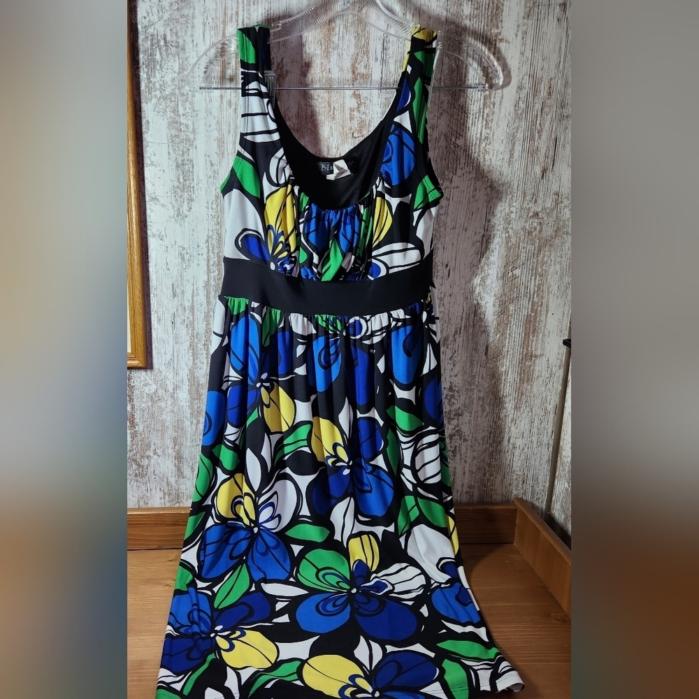 Blu Sage Floral Midi Dress - Black, Blue, Green, Yellow